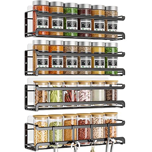 Bunoxea Spice Rack wall mounted 4 Pack, Space-Saving Spice Organizer for Spice Jars and Seasonings, Screw or Adhesive Hanging Spice Rack Organizer for Your Kitchen Cabinet, or Pantry Door image