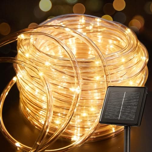 Brightown Solar Rope Lights, 39FT 100LED Outdoor Solar String Lights, IP65 Waterproof Solar Powered Fairy Lights with 8 Lighting Modes for Party Garden Yard Home Holiday Tree Decoration, Warm White image