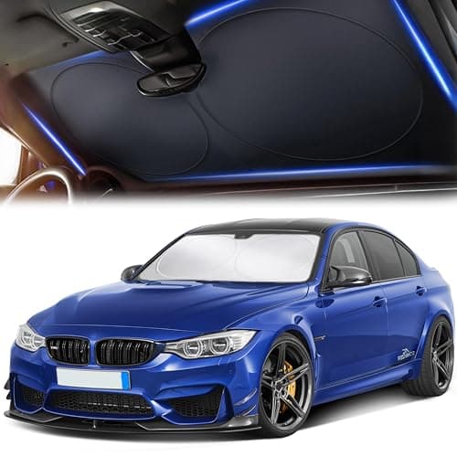 Autovir Windshield Sun Shade| 240T Polyster Windshield Shade for Sun,Heat,UV Rays |Reflective Car Sun Shade Windshield | Front Windshield Sunshade for Cars,Trucks, Sedans, SUVs | Medium (64" x 32") image