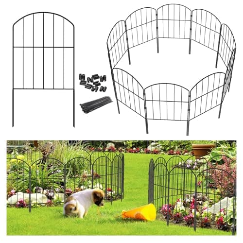 Goovilla Garden Fence, Total 10ft(L) x 24in(H) Garden Fencing Animal Barrier, 10 Pcs Rustproof Metal Fence Panels, Black No Dig Fence, Decorative Garden Fences and Borders for Dogs, Flower Bed, Patio image