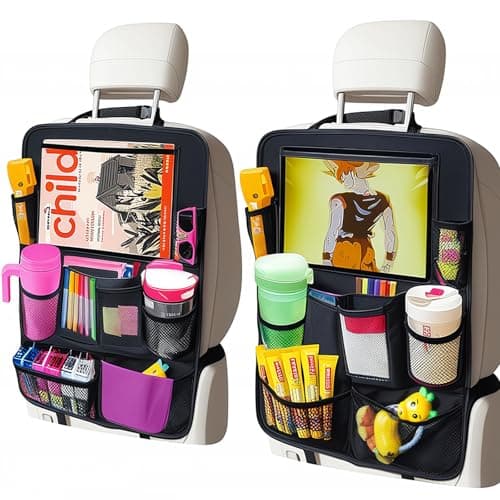 Car Organizer Kick Mats Back Seat Protector, Car Back Seat Organizer with Tablet Holder Pocket for Kids, Travel Accessories with 10 Storage Pockets, 2 Pack image