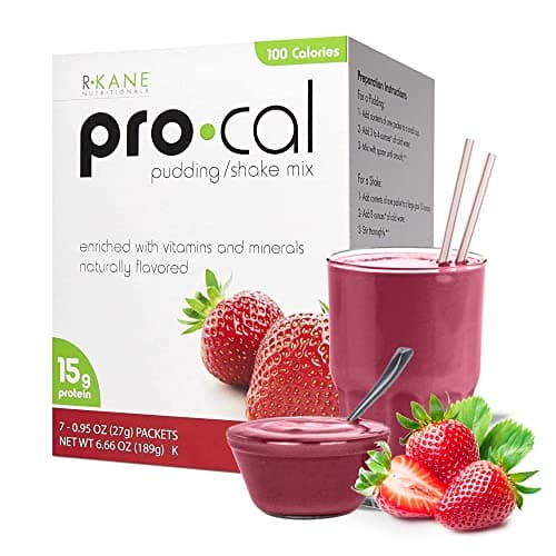 R-Kane Nutritionals Pro-Cal Pudding/Shake Mix, Low Calorie Protein Shake Powder, Meal Replacement Shakes, Strawberry-Flavored Boost Drink, 15g Protein, 7 Packets per Box image