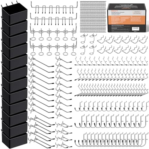 INCLY 278PCS Pegboard Accessories Organizer Kit, Peg Board Hooks Assortment with Bins for Organizing Various Tools, Fit 1/8 or 1/4 inch Pegboard for Hanging Storage, Garage Wall Attachments image