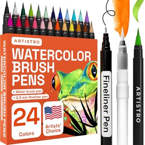 ARTISTRO 24 Watercolor Markers with Flexible Brush Pens for Pros & Beginners image