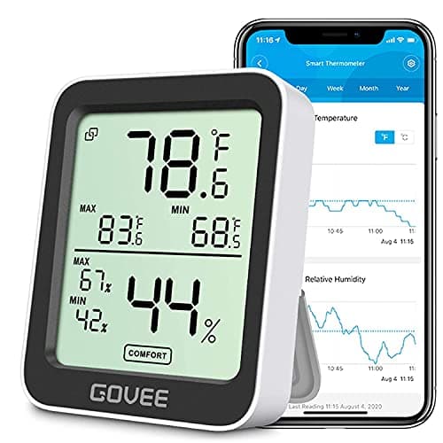 Govee Hygrometer Thermometer H5075, Bluetooth Indoor Room Temperature Monitor Greenhouse Thermometer with Remote App Control, Notification Alerts, 2 Years Data Storage Export,LCD image