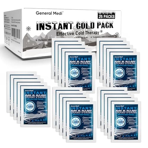 General Medi Instant Ice Cold Pack (4”x 5.5”) – 25 Packs Disposable Cold Therapy Ice Packs for Pain Relief, Swelling, Inflammation, Sprains, Toothache – for Athletes & Outdoor Activities image