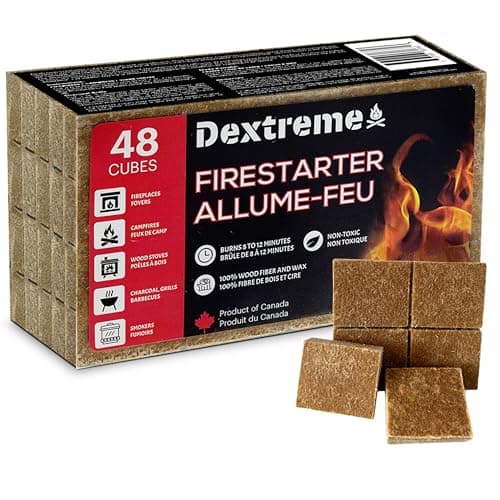 Dextreme Fire Starter Pack of 144/48 Natural Fire Starters Cubes for Campfires, Charcoal, BBQ, Grill Pit, Fireplace, Wood Stoves, Smokers and Camping - Easy to Ignite and Non Toxic… (48 Squares) image