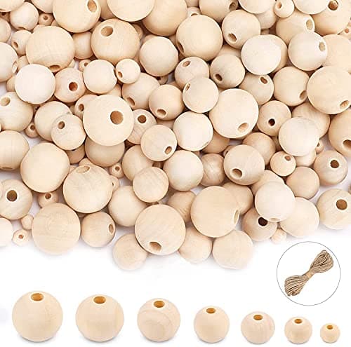 UOONY 800pcs Wooden Beads for Crafts - 7 Sizes Natural Unfinished Wood Beads Bulk - 6mm, 8mm, 10mm, 12mm, 14mm, 16mm, 20mm for Garland, Macrame, Jewelry Making, DIY Farmhouse Decor image