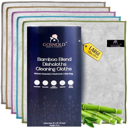 Bamboo Blend Dish Cloths & Cleaning Towels for Kitchen & Home – Absorbent, Quick-Dry, Non-Scratch Washcloths, 10x10 Inches, 5 Pack, Reusable, Hygienic, Multi-Color image