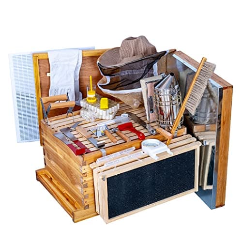 Beehive Starter Kit 10-Frame Bee Boxes and Frames Starter Kit Wax Coated Bee Hives and Supplies Starter Kit Including Beekeeping Tools Kit with Beekeeping Veil image