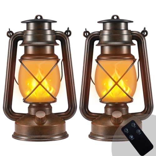 Outdoor Lantern Hanging Vintage Led Waterproof Camping Lamps with Dancing Flame Non-Solar Remote Control Light Landscape Decor for Table Patio Garden Yard Pathway Porch 2Pack (3AA Batteries Power) image