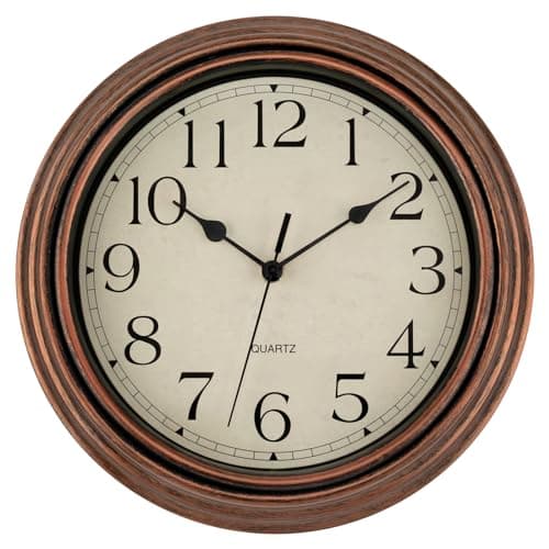 Foxtop Vintage Copper Wall Clock 12 Inch Silent Non Ticking Battery Operated Quartz Round Retro Wall Clock Decorative for Kitchen Bedroom Living Room Office Classroom image