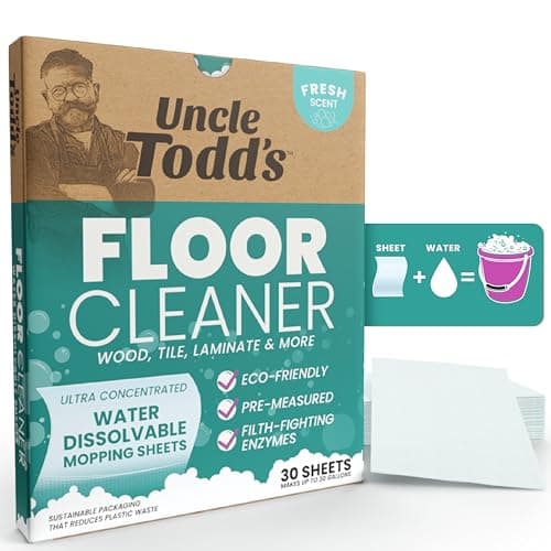 Uncle Todd's Ultra Concentrated Floor Cleaner For Mopping: 30 Natural, 100% Dissolvable Sheets for Mopping – Hardwood & Wood Floor Cleaner with Filth-Fighting Enzymes, Plastic-Free Packaging image