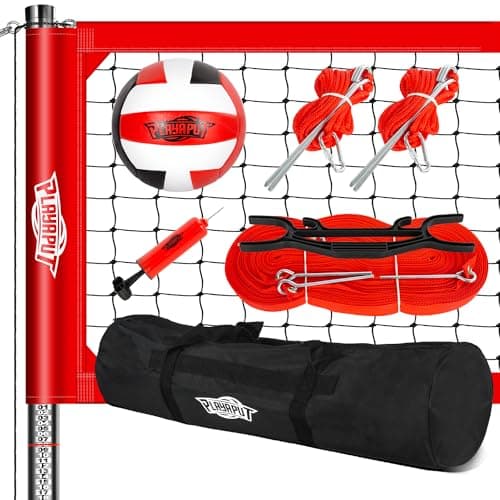 PLAYAPUT Outdoor Professional Volleyball Net System, Aluminum Poles with Scoring System and Anti-Sag Winch, Easy Adjust Heights Portable Volleyball Net for Backyard,Beach, Grass image