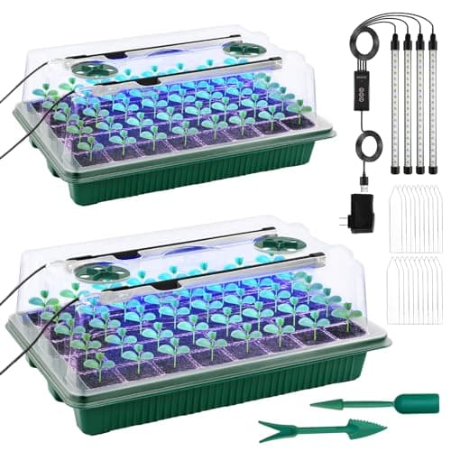 NEWKITS 2 Packs Starter Tray with Grow Light, 80 Cells Seed Starter Kits with Humidity Dome and Base Plant Germination Seedling Starter Kit with Smart Timer for Indoor Greenhouse Wheatgrass Hydroponic image
