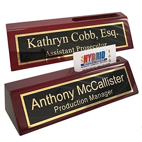 Name Plate for Desk Engraved in USA by Griffco Supply | Desk Name Plate Personalized Engraved with Business Card Holder image