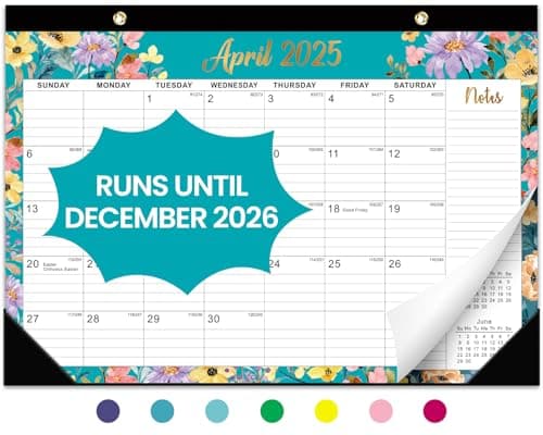 Desk Calendar 2025-2026, 21 Months Calendar Runs from April 2025 to December 2026 - Large 17" x 12" Desktop/Wall Monthly Calendar for Home School, or Office - Floral Pattern image