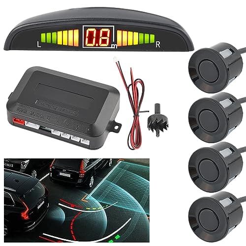 Reverse Backup Sensors Parking Radar System for Cars, 4 Parking Waterproof Detection Sensors LED Distance Display Warning Buzzer Alert Probe System Black image