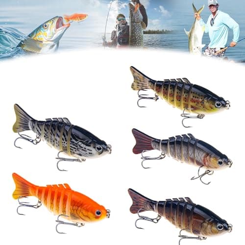 hoehew Robotic Fishing Lure, 3D Swimming Bait for Freshwater & Saltwater, Fishing Gear Attracts Fishing Lures Walleye Trout Bass for Beginners, Amateurs and Professionals (5PCA) image