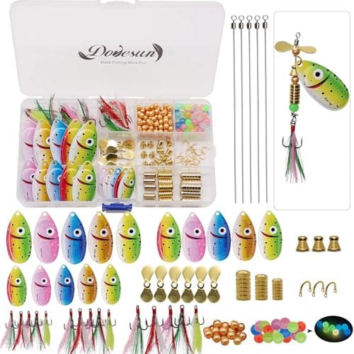 Dovesun Spinner Making Kit Inline Spinner Baits Trout Lures Fishing Gift DIY Kit Inline Spinner Making Kit A-228PCS-Smile Blades-Inline Spinners Making Kit image
