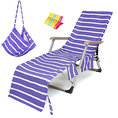 VOCOOL Beach Chair Towel Chaise Lounge Cover with Pockets Pool Chair Towel for Outdoor Patio Garden (Purple) image