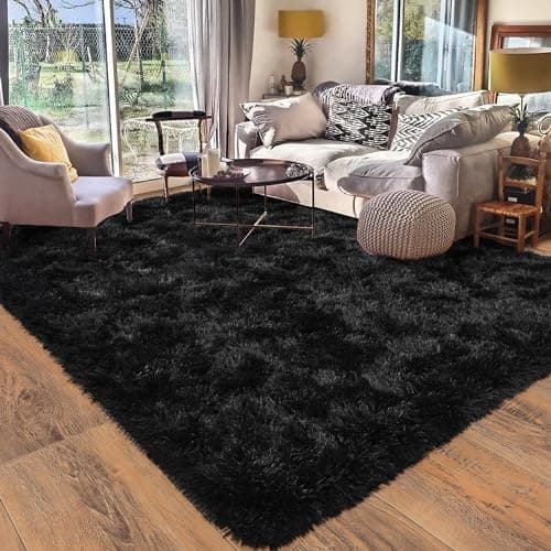 Quntue 8x10 Area Rugs for Living Room, Ultra Soft Large Shag Black Living Room Rug Fluffy Rug Carpet for Bedroom, Plush Modern Floor Rug for Kids Boys Girls Room Fuzzy Rug for Home Decor Aesthetic image
