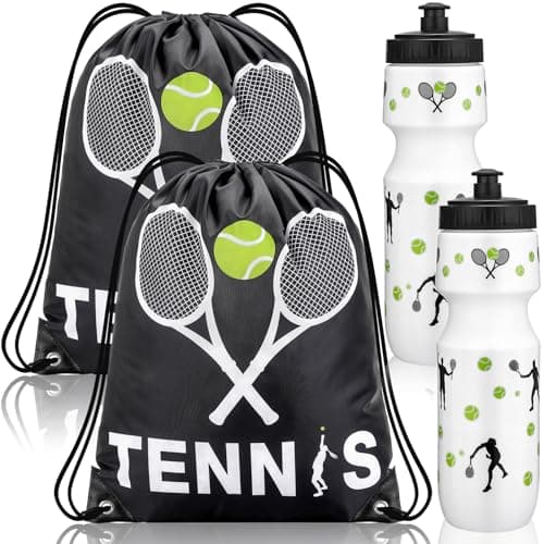 Talltalk Tennis Party Favors 24 oz Tennis Squeeze Water Bottle Bulk with Tennis Drawstring Bag for Tennis team Tennis Plastic Sport Bottle Tennis Theme Accessories for Kids Party Supplies(4 Pcs) image