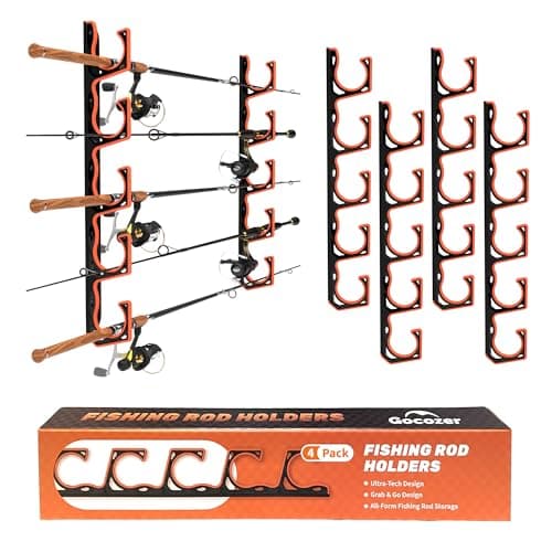Fishing Rod Holder for Garage, H5 Wall or Ceiling Mounted Fishing Pole Holders with Soft Protective Pad, Fishing Rod Storage Organizer, Horizontal Fishing Rod Wall Mount Nets Storage (4 PACK) image