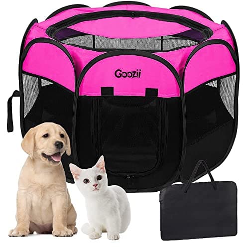 GOOZII Pet Cat Playpen for Indoor Cats Enclosed, Portable Foldable Dog Playpen Outdoor Tent Crate Cage with Zipper Top Cover Door for Kitten Puppy Outside Rv Car Camper (Small Size, Pink) image
