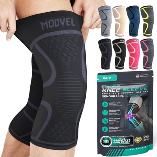 Modvel 2 Pack Knee Brace for Women & Men - Workout Knees Compression Sleeve for Knee Pain Relief Joint Support for ACL, Arthritis, Meniscus Tear Knees Brace for Sports, Rodilleras para Gym Fitness image