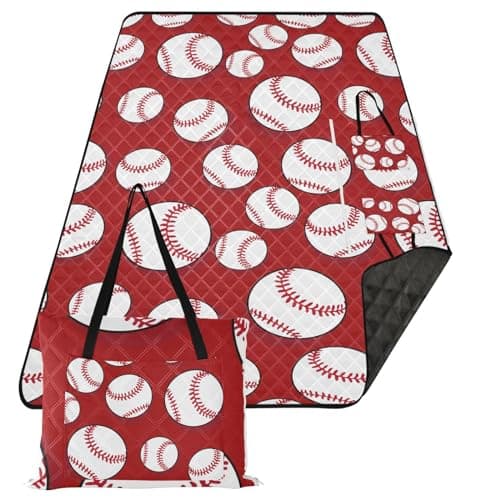 J JOYSAY Red Baseball Outdoor Picnic Blanket Waterproof Beach Blanket Foldable Camping Blanket Large Park Blanket for Camping Park Grass Beach 80"X60" image