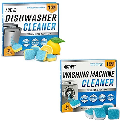 Washing Machine And Dishwasher Cleaning Tablets Bundle - Includes 12 Month Supply Dishwasher Cleaner Deodorizer & Washing Machine Descaler Deep Cleaning Tablets - 48 Tablet Set image