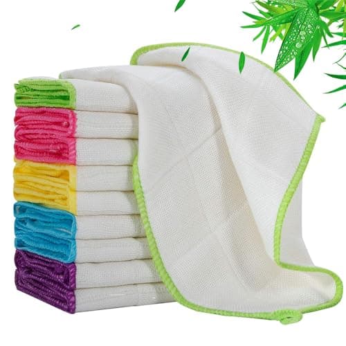 10 Pack Dishcloths Bamboo Dish Cloths Towels 12" x 12" Kitchen Wash Cloths Machine Washable Cleaning Cloths Absorbent Reusable Small Dish Rags for Washing Dishes Odor Free (Bamboo fiber,10 pcs) image