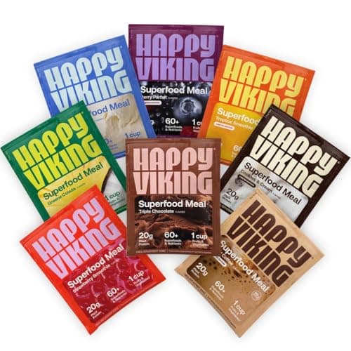 Happy Viking Variety Pack Plant Protein Powder, Created by Venus Williams, 20G Protein, Low Carb, Keto, Vegan, Gluten-Free, Non-GMO, Superfoods, Complete Meal Replacement, 8 Single Serve Packs image