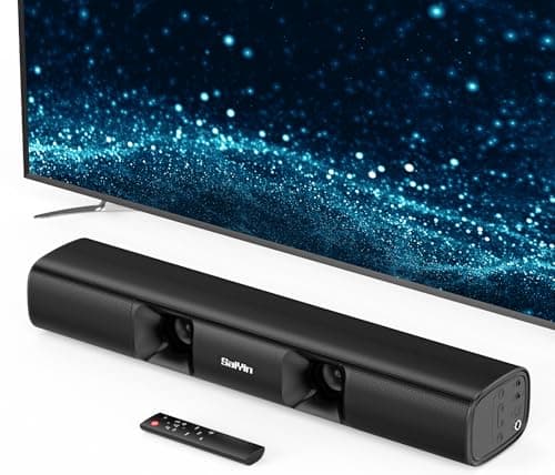 Saiyin Sound Bar for Smart TV - 50W 17 inch Small Soundbar for TV, Vocal Enhanced TV Speaker Built-in Subwoofer, Surround Sound System TV with Bluetooth/Optical/AUX Connection for TV/PC/Projectors image