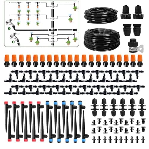 260 FT Drip Irrigation System Kit, Automatic Garden Watering System for Greenhouse, Lawn, Raised Bed, Flower Bed, Micro Misting Plant Sprinkler System with Irrigation Tubing, Adjustable Drip Emitters image
