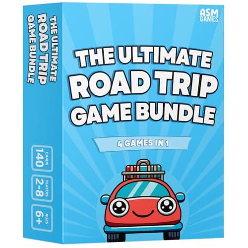 ASM GAMES The Ultimate Road Trip Game Bundle, a 4-in-1 Car Game for Kids and Adults, Filled with Must-Have Travel Activities and Road Trip Activities image