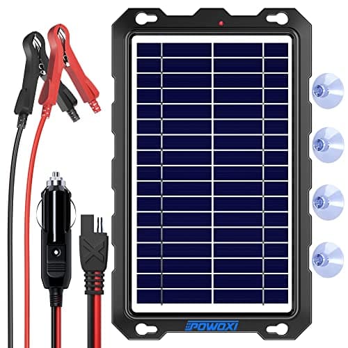 POWOXI Upgraded 7.5W-Solar-Battery-Trickle-Charger-Maintainer-12V Portable Waterproof Solar Panel Trickle Charging Kit for Car, Automotive, Motorcycle, Boat, Marine, RV,Trailer, Snowmobile, etc. image