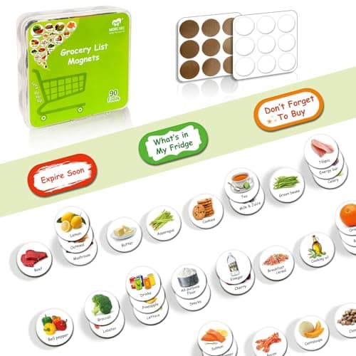 M MORCART 93 Food Magnets for Fridge - Repeatable Visual Shopping List, Refrigerator Inventory Easy Tracking image