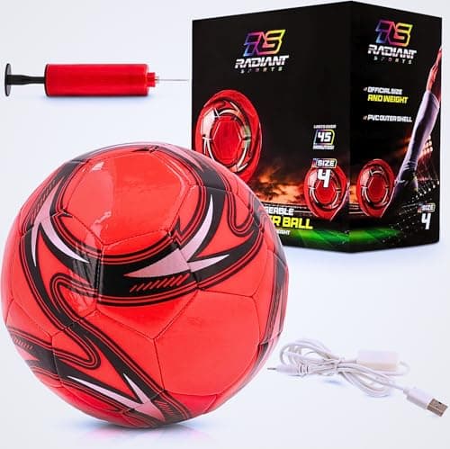Radiant Sports LED Light Up Soccer Ball - Glow in The Dark Size 4 Size 5 Soccer Ball for Kids 8-12 - Perfect Dribble & Play - Ideal Soccer Gifts for Boys, Training - Gifts for Boys Age 6-14 image
