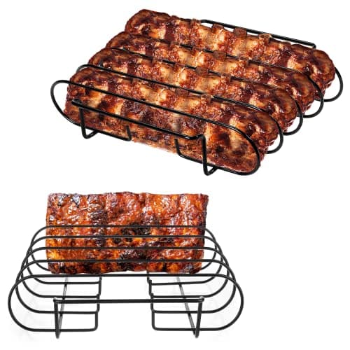 UNCO- Stainless Steel Rib Rack, Holds Up to 4 Full Racks of Ribs for Smoking, Smoker Rack for Grilling, Nonstick BBQ Rib Rack Stand Holder image