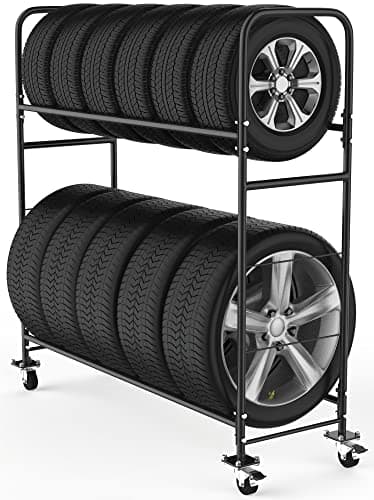 STEELAID Tire Storage Rack - Rolling Rack for Garage - Indoor/Outdoor Shelves 60 inch Organizer image