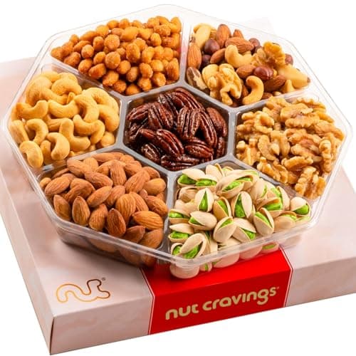 NUT CRAVINGS Gourmet Collection - Easter Treats, Mixed Nuts Gift Basket in Red Gold Box (7 Assortments, 1 LB) Arrangement Platter, Birthday Care Package - Healthy Kosher image