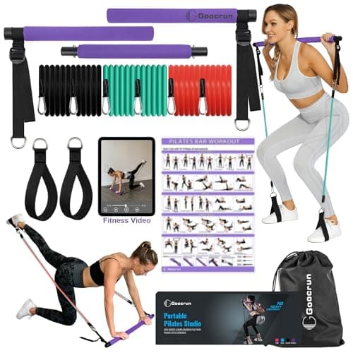 Goocrun Portable Pilates Bar Kit with Resistance Bands for Men and Women - Home Gym, Workout Kit for Body Toning – with Fitness Poster and Video image