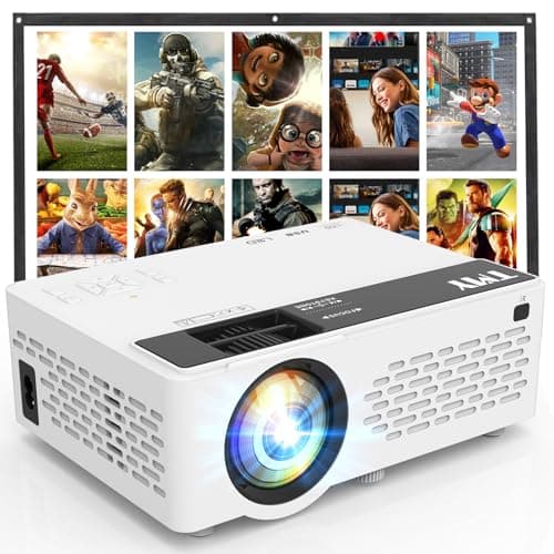 TMY Mini Projector, Upgraded Bluetooth Projector with Screen, 1080P Full HD Portable Projector, Movie Projector Compatible with TV Stick Smartphone/HDMI/USB, indoor & outdoor use image