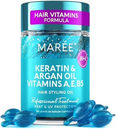 MAREE Hair Oil for Frizzy - Hair Vitamins A, E & B Keratin Styling Capsules with Jojoba & Argan Oil - Anti Frizz Serum for Women - Frizzy, Damaged, Dry and Curly - Sérum Gotas & Aceite Para el Cabello image
