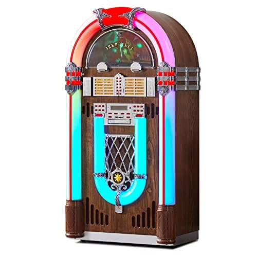ARKROCKET Saturn V Jukebox Vinyl Record Player • USB • SD • AUX • AM/FM Radio • MP3 • CD-Player • Rainbow LED Light Up • 50s Classic Style image