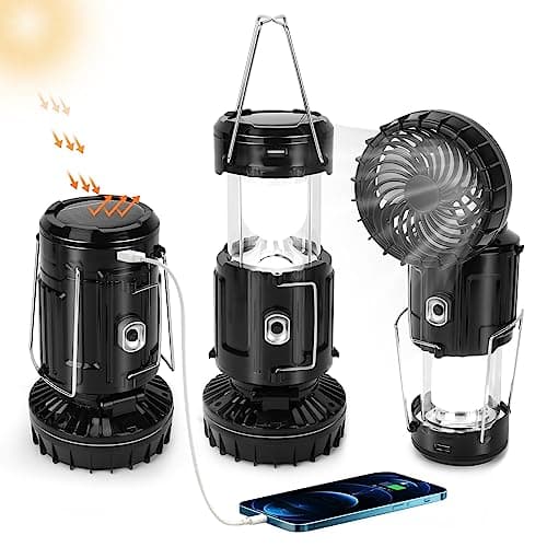 2024 Upgrade Solar Powered Camping Lantern with Fan - Stay Cool and Well-lit During Outdoor Adventures with This Versatile Lantern Featuring a Built-in Fan for Added Comfort. image