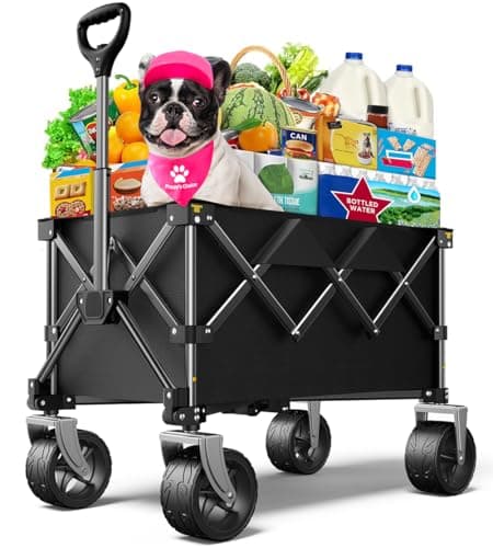 pikulLA Beach Wagon,Collapsible Wagon 220lbs with Big Wheels FoldableWagon Carts,Portable Utility for Garden Grocery Sports Camping All Terrain-Black image