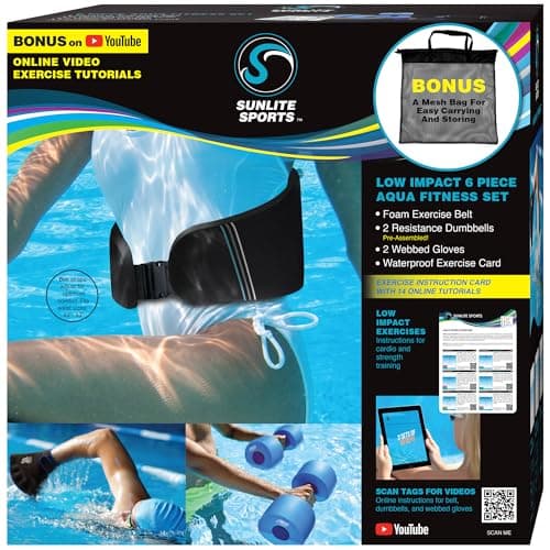 Sunlite Sports Water Workout Combo Set, High Density Water Weights for Pool Exercise, Swim Belt, Aerobics Equipment, Aqua Jogger Belt, Pool Fitness, Aqua Therapy & Exercise image